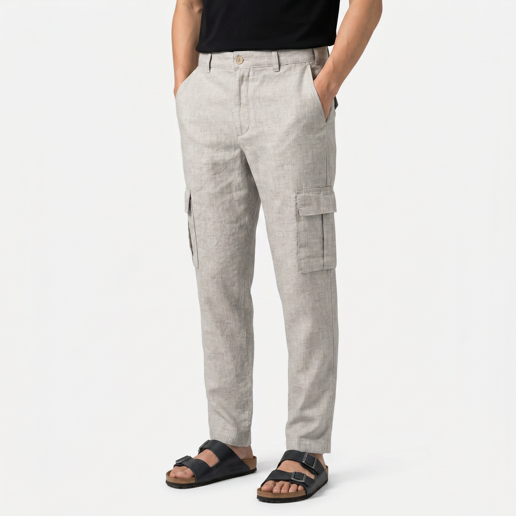 Men's Linen Cargo Trousers Relaxed Fit