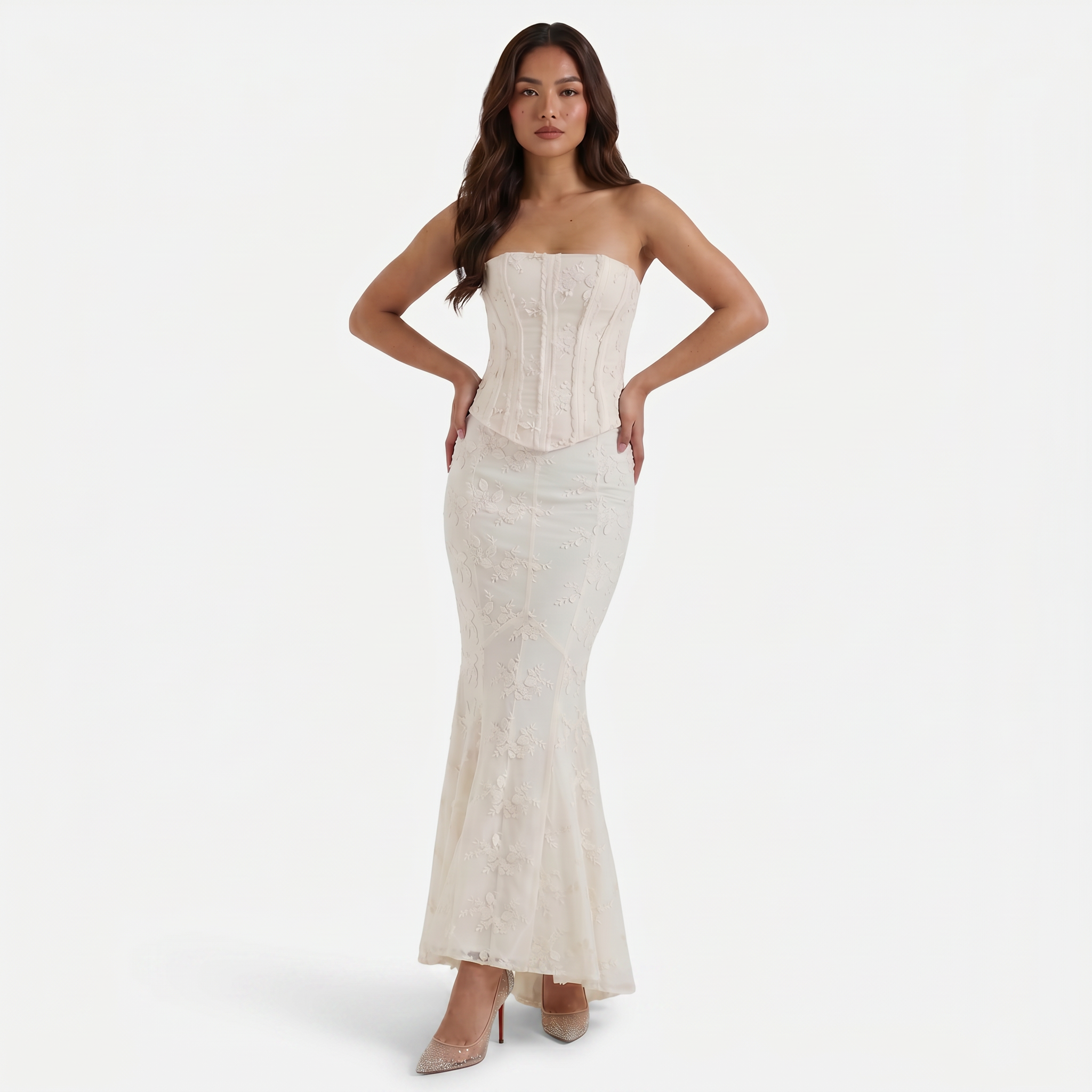 Women's Strapless Lace Corset Maxi Dress