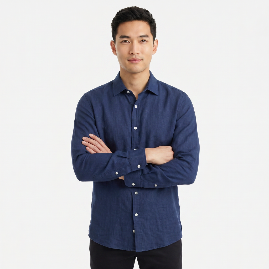 Men's Long Sleeve Linen Button Down Shirt