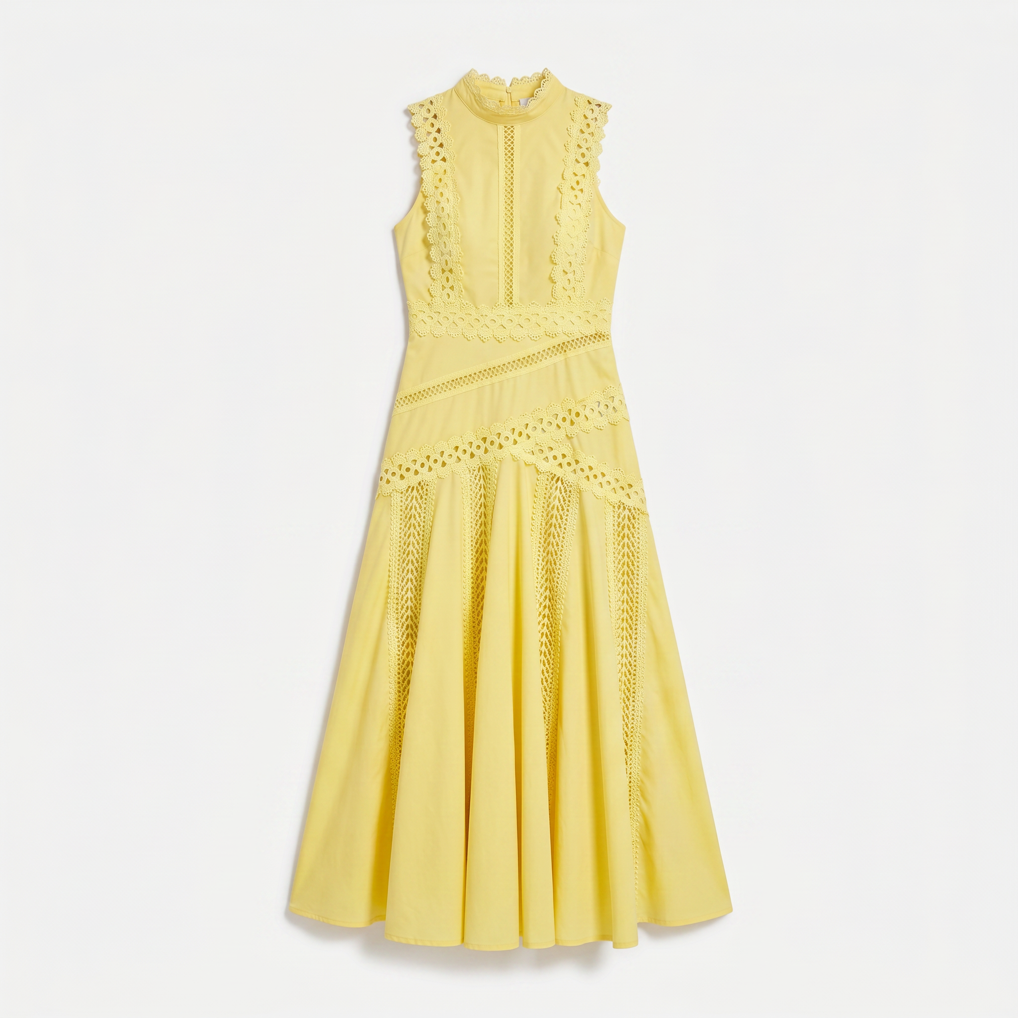 Women's Sleeveless Lace Panel Midi Dress