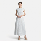 Women’s Polka Dot Maxi Dress with Round Neck and A Line Silhouette