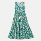 Women's Sleeveless Floral Print Tie Neck Boho Maxi Dress