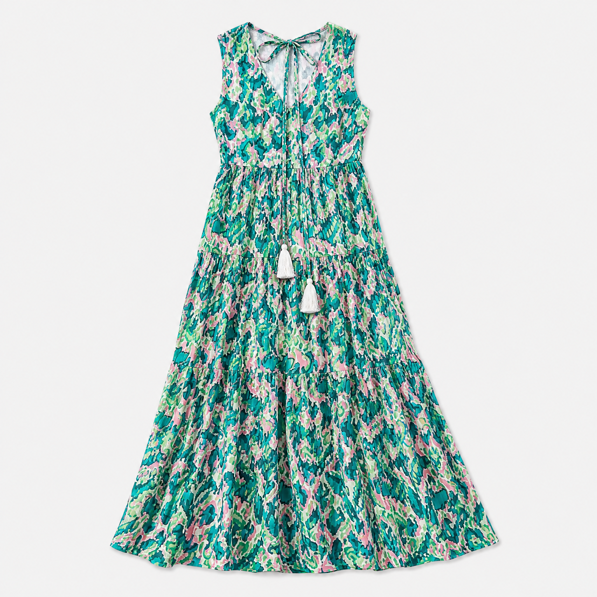 Women's Sleeveless Floral Print Tie Neck Boho Maxi Dress