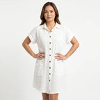 Women's Cotton Gauze Button Down Shirt Midi Dress