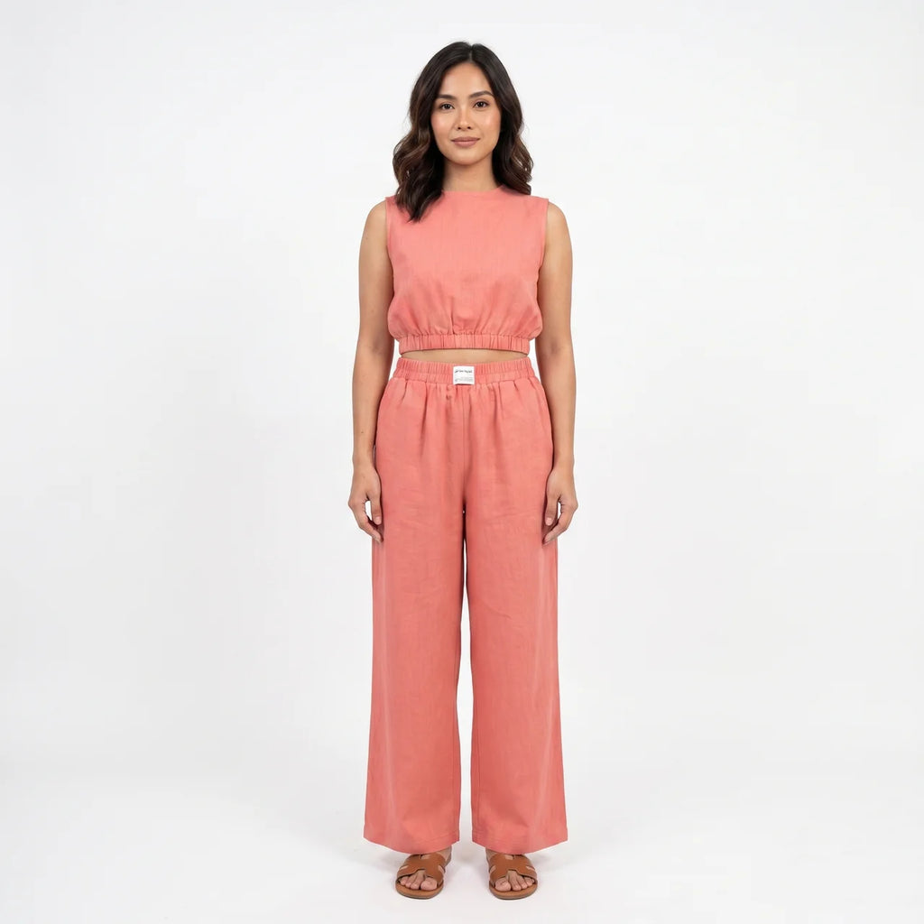 Women's Linen Sleeveless Top and Wide Leg Trousers Two Piece Set