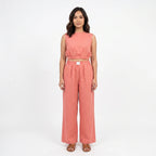 Women's Linen Sleeveless Top and Wide Leg Trousers Two Piece Set
