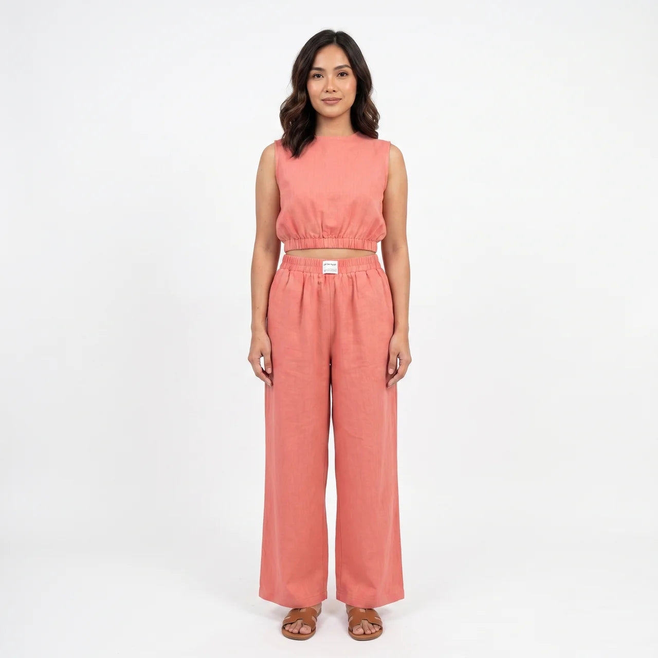 Women's Linen Sleeveless Top and Wide Leg Trousers Two Piece Set