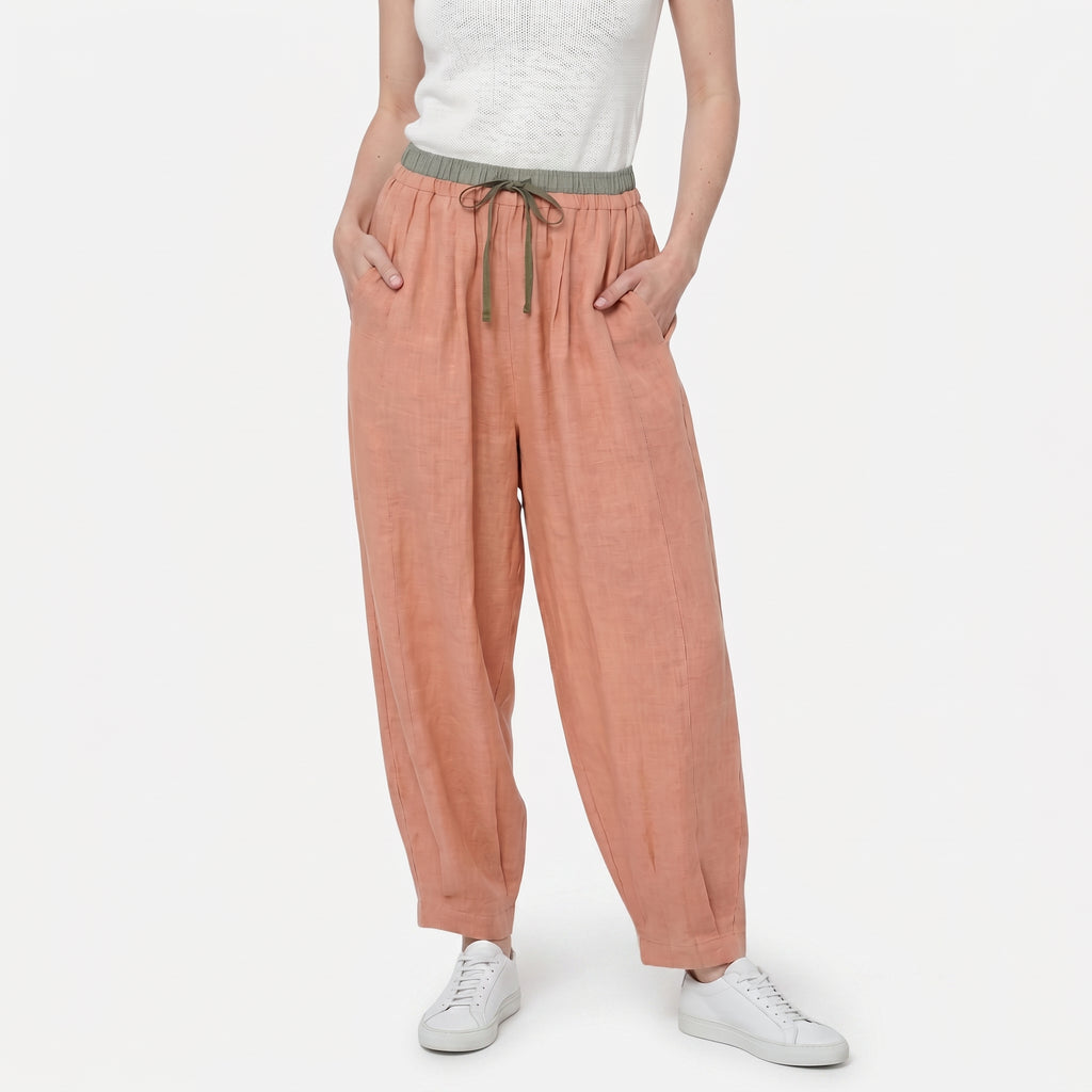 Women's Linen Drawstring Waist Wide Leg Trousers