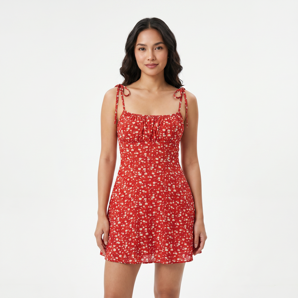 Women's Floral Print Tie Strap Mini Dress