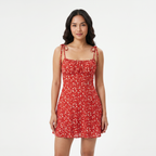 Women's Floral Print Tie Strap Mini Dress