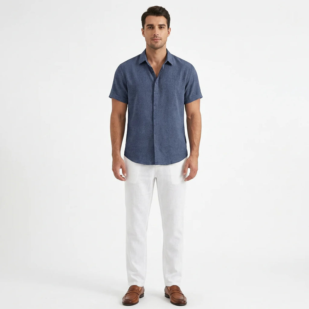 Men's Cotton-Linen Short Sleeve Shirt