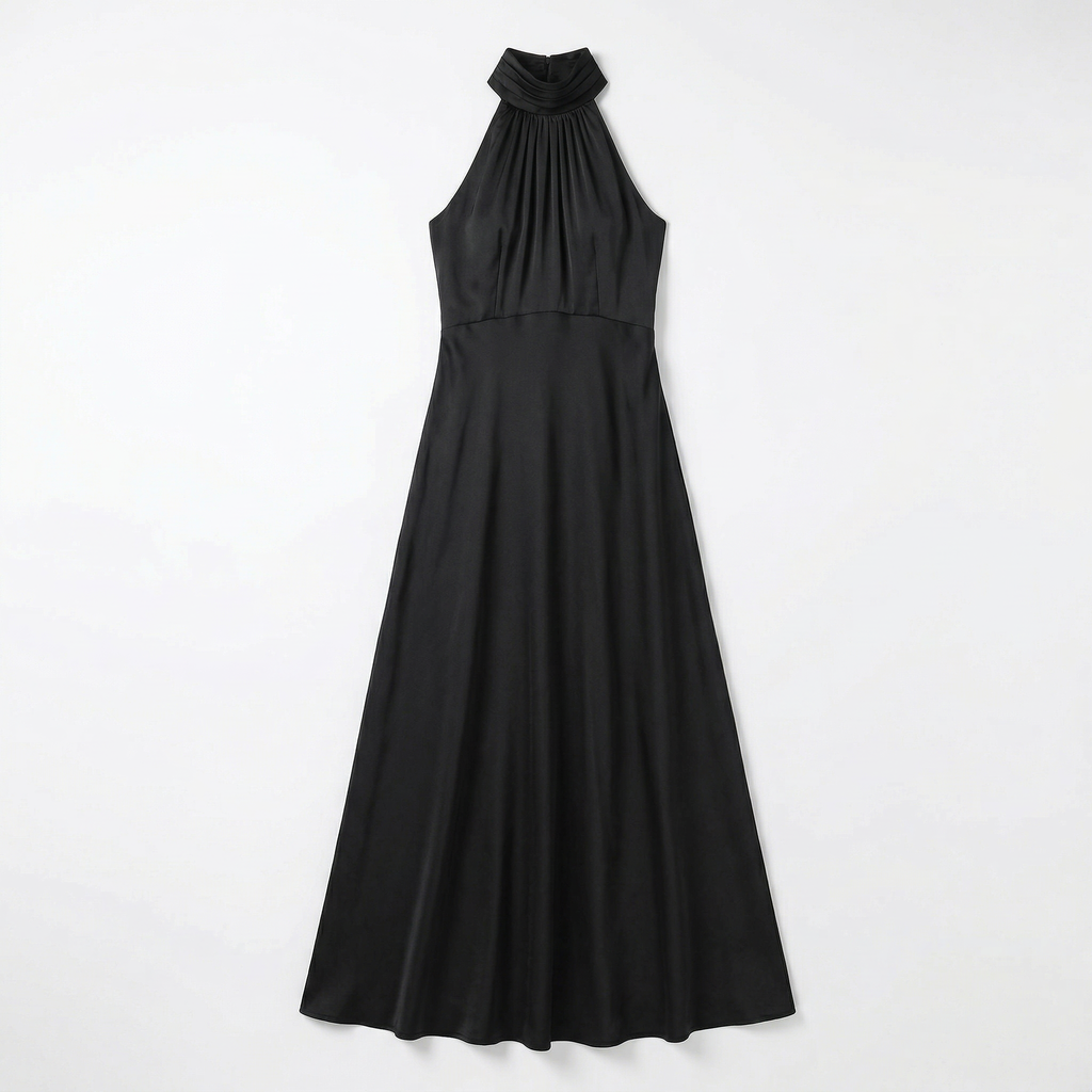 Women's Satin High Neck Bridesmaid Maxi Dress