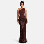 Women's One Shoulder Draped Satin Maxi Dress