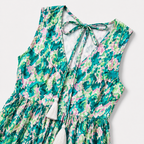 Women's Sleeveless Floral Print Tie Neck Boho Maxi Dress