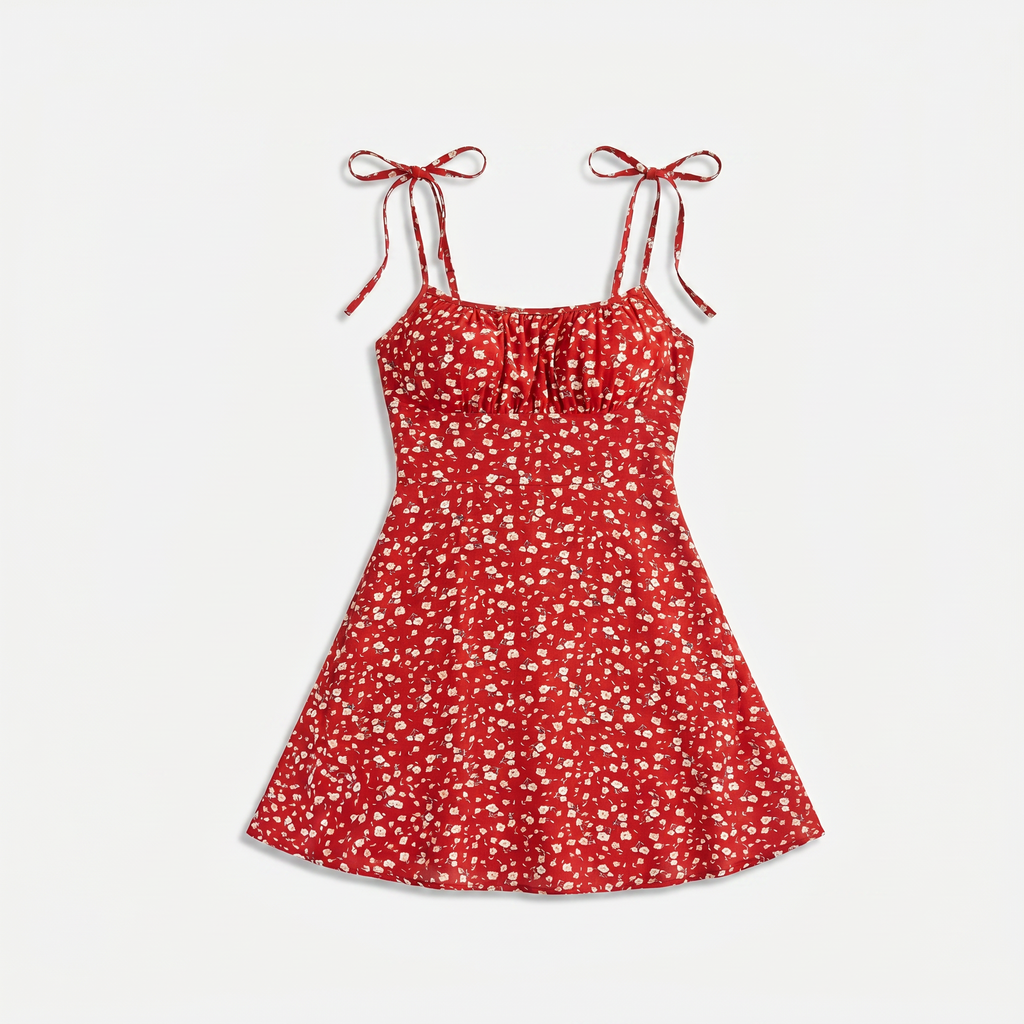 Women's Floral Print Tie Strap Mini Dress