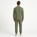Birchbourne - Men’s Summer Linen Stand Collar Half Button Top and Drawstring Pants Set