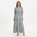 Women's V-neck Floral Wrap Maxi Dress