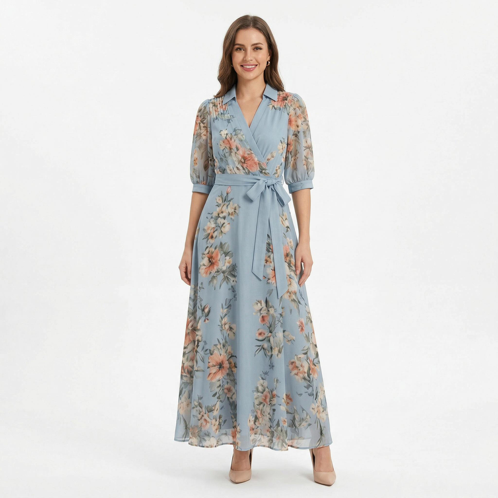 Women's V-neck Floral Wrap Maxi Dress
