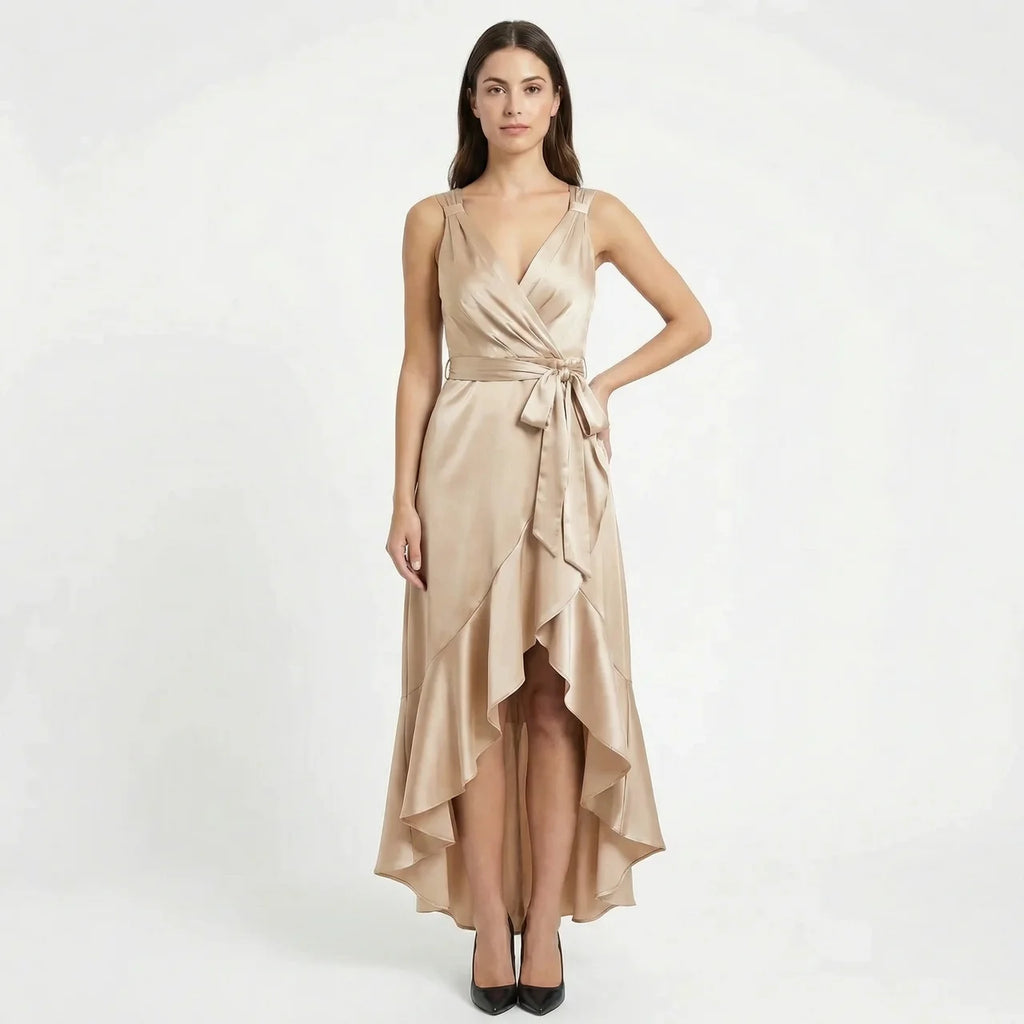 Women's Elegant Sleeveless Wrap Midi Dress