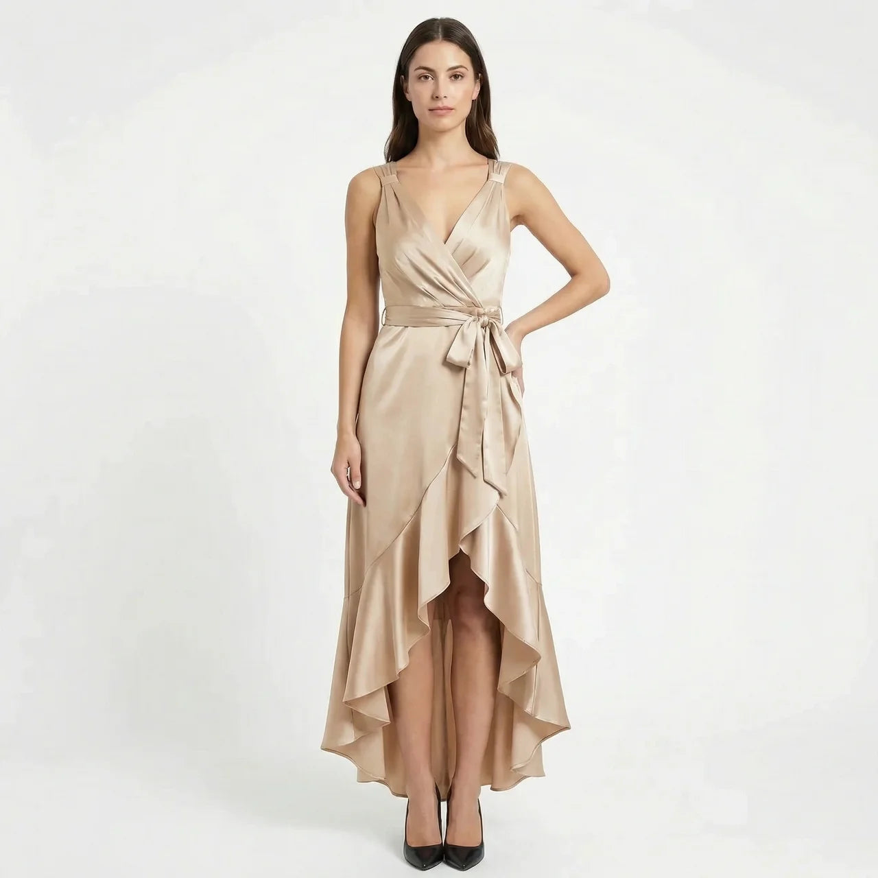 Women's Elegant Sleeveless Wrap Midi Dress