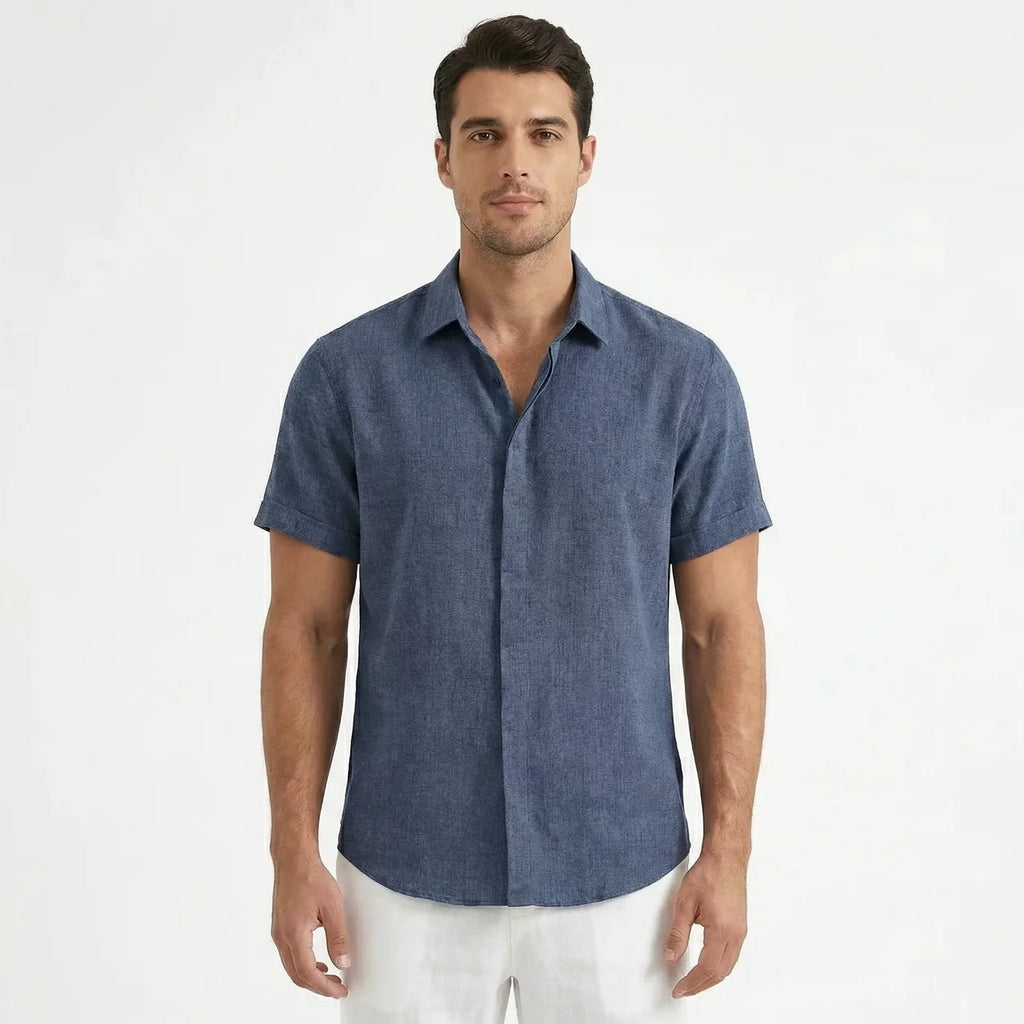 Men's Cotton-Linen Short Sleeve Shirt