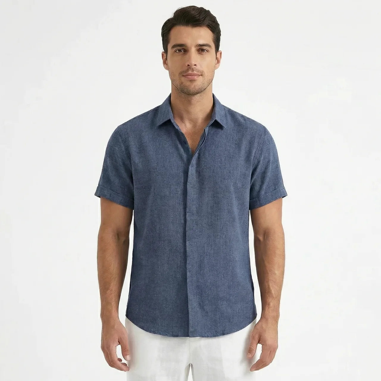 Men's Cotton-Linen Short Sleeve Shirt