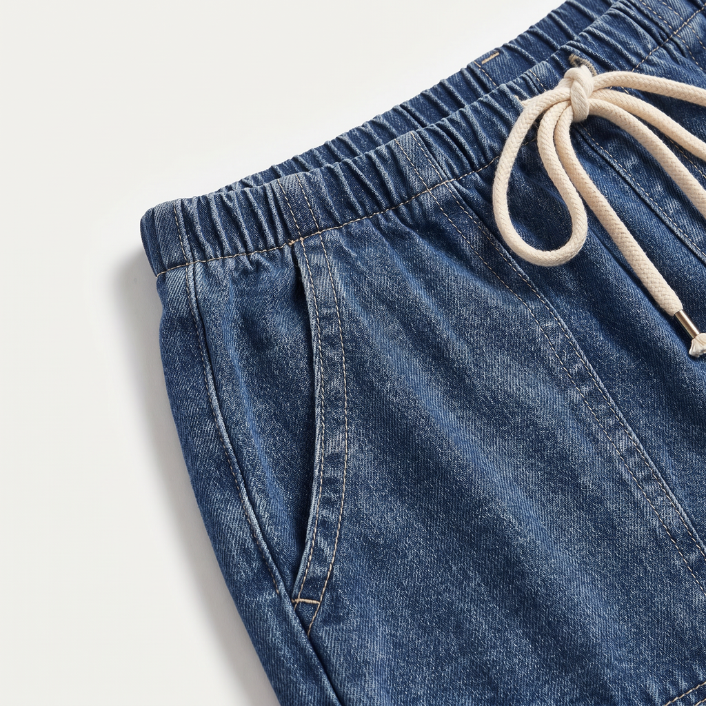 Women's Denim Short Sleeve Shirt and Shorts Two Piece Set