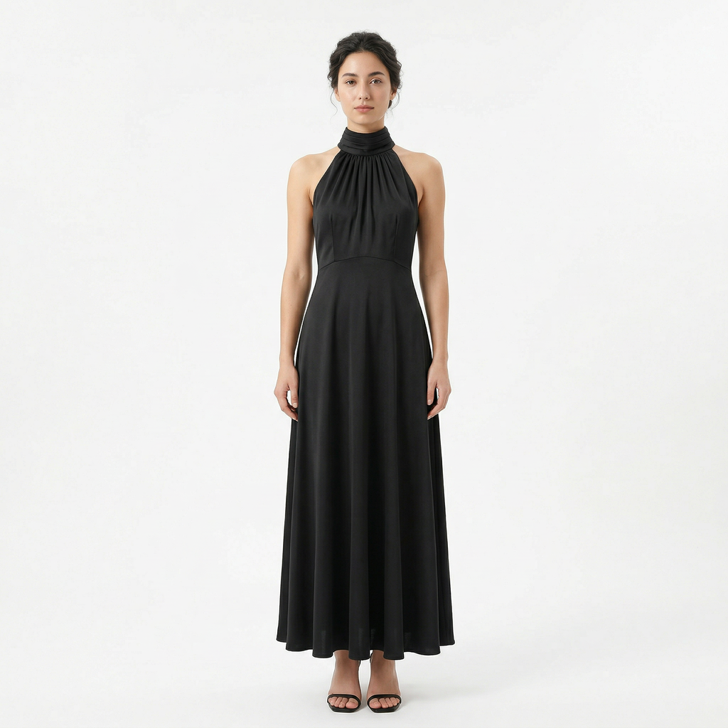 Women's Satin High Neck Bridesmaid Maxi Dress