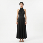 Women's Satin High Neck Bridesmaid Maxi Dress