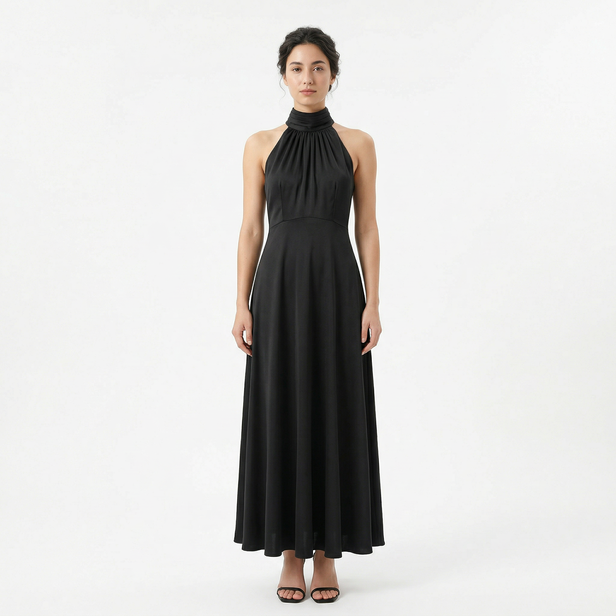 Women's Satin High Neck Bridesmaid Maxi Dress