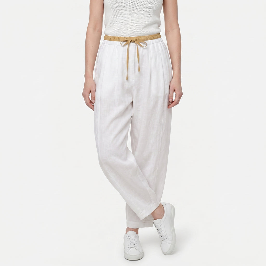 Women's Linen Drawstring Waist Wide Leg Trousers