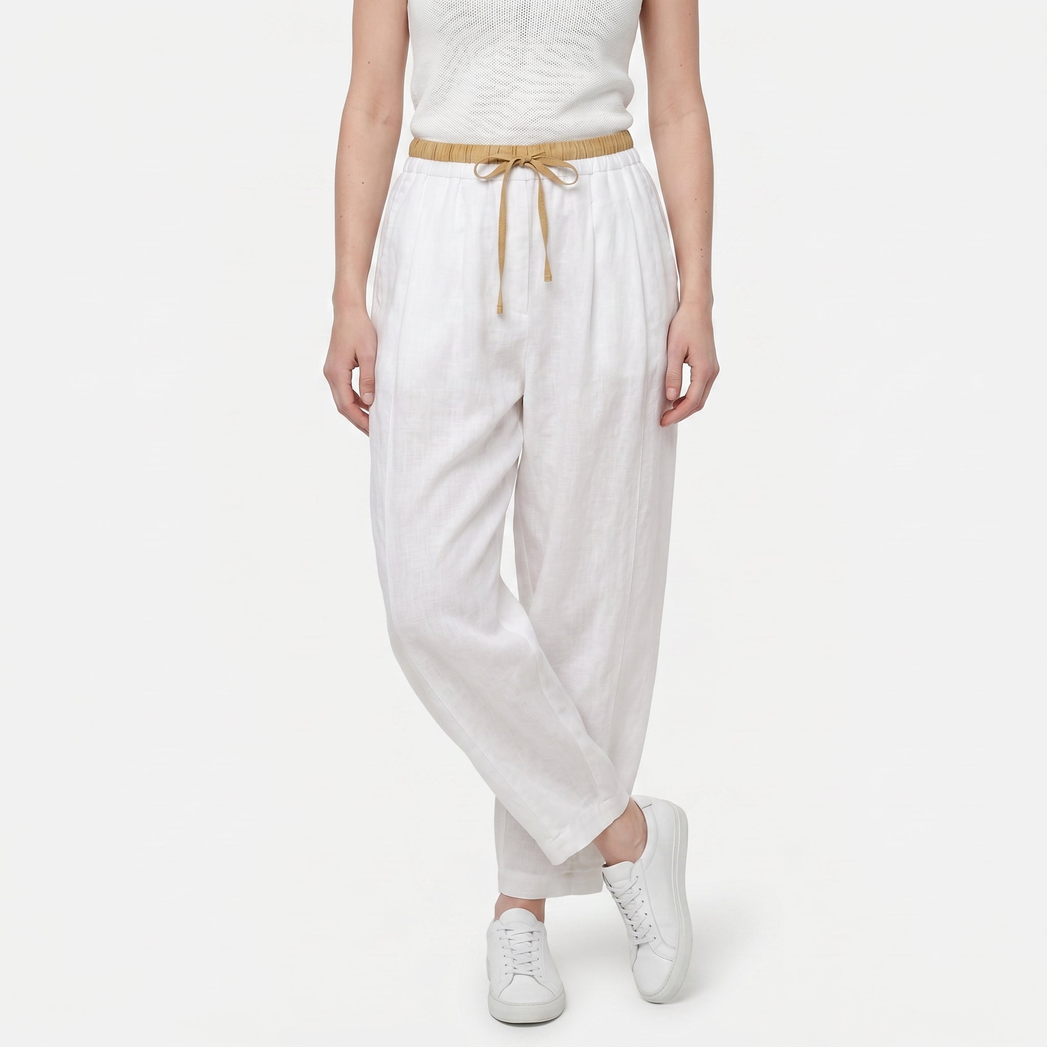 Women's Linen Drawstring Waist Wide Leg Trousers