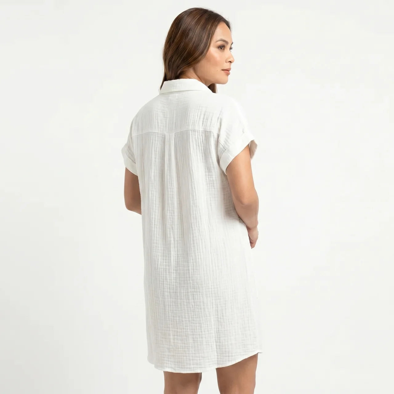 Women's Cotton Gauze Button Down Shirt Midi Dress