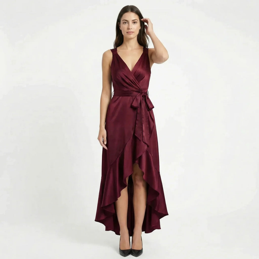 Women's Elegant Sleeveless Wrap Midi Dress
