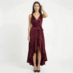 Women's Elegant Sleeveless Wrap Midi Dress