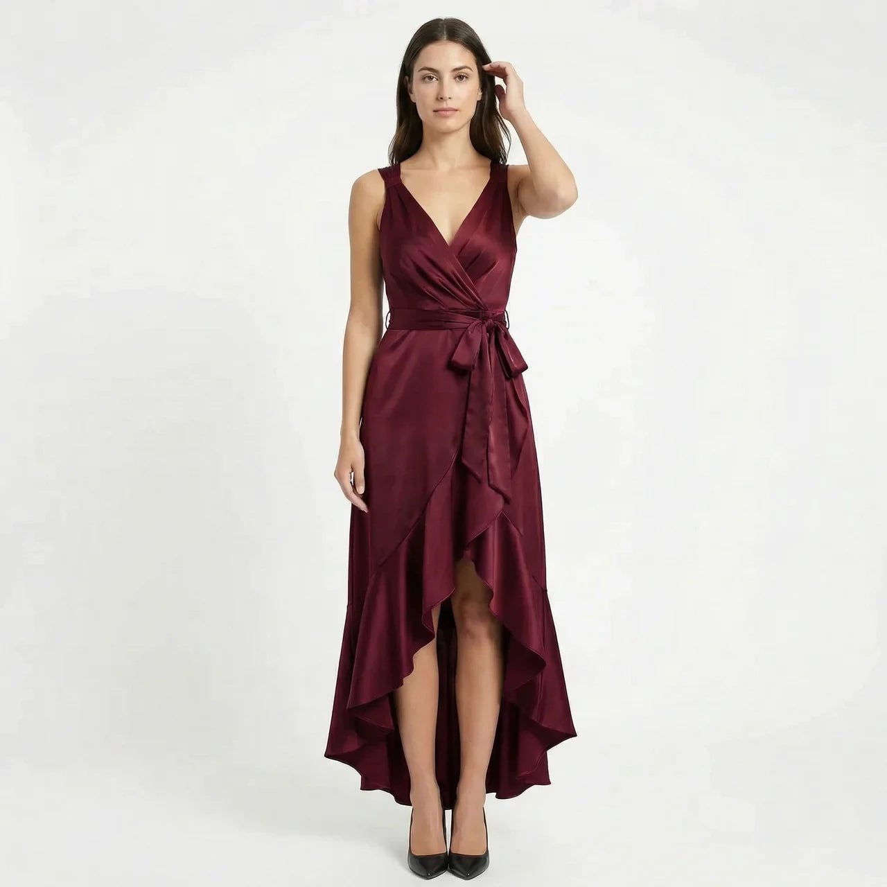 Women's Elegant Sleeveless Wrap Midi Dress