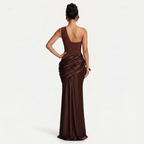 Women's One Shoulder Draped Satin Maxi Dress