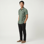 Men's Green Embroidered Shirt - Short Sleeve Aztec Print Button Up Summer Shirt