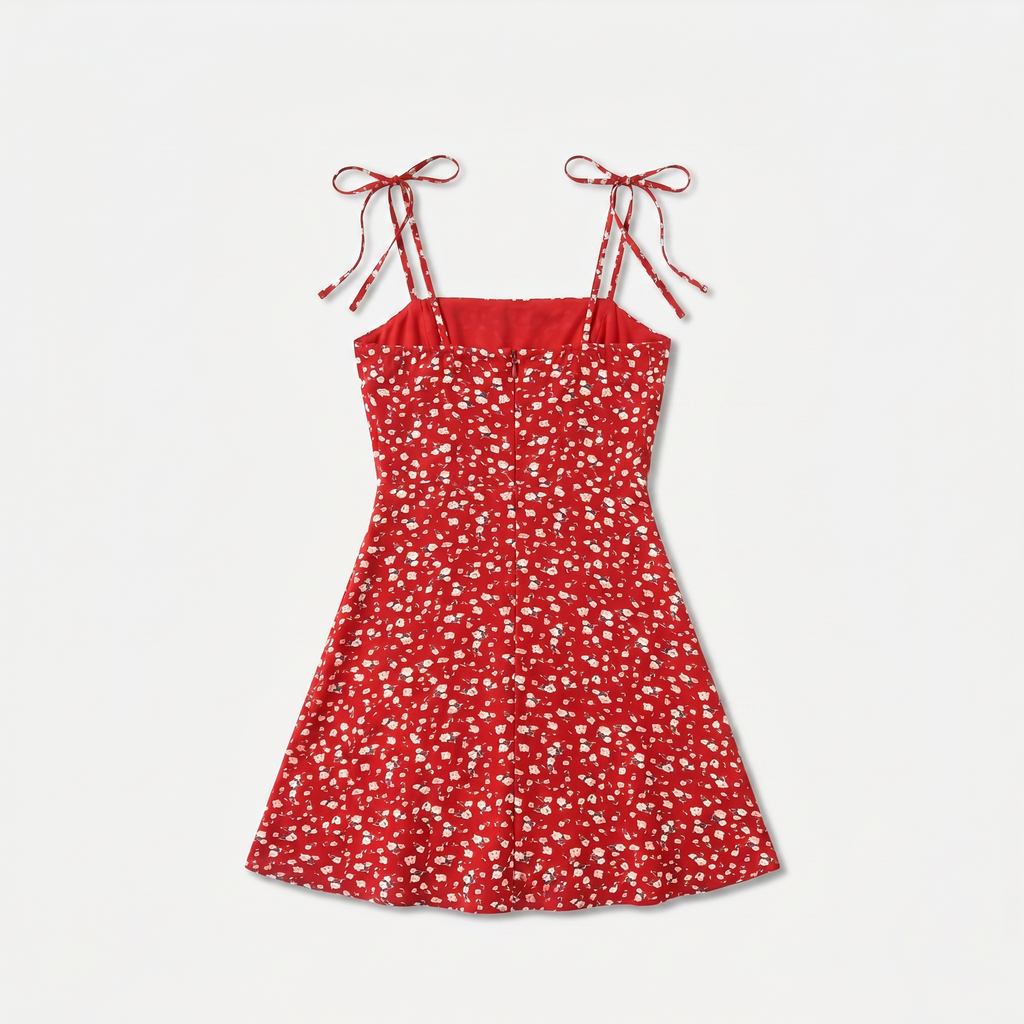 Women's Floral Print Tie Strap Mini Dress