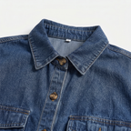 Women's Denim Short Sleeve Shirt and Shorts Two Piece Set