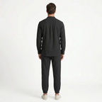 Birchbourne - Men’s Summer Linen Stand Collar Half Button Top and Drawstring Pants Set