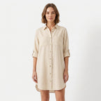 Women's Oversized Button Down Linen Shirt Dress