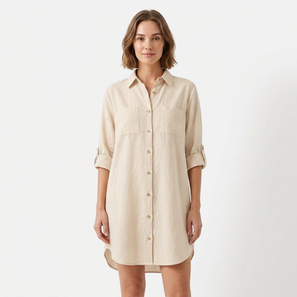 Women's Oversized Button Down Linen Shirt Dress