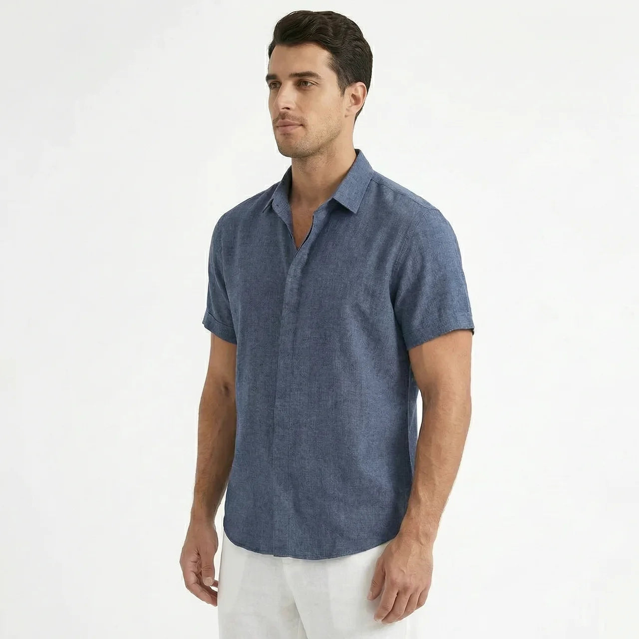 Men's Cotton-Linen Short Sleeve Shirt