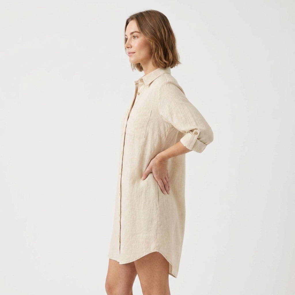 Women's Oversized Button Down Linen Shirt Dress