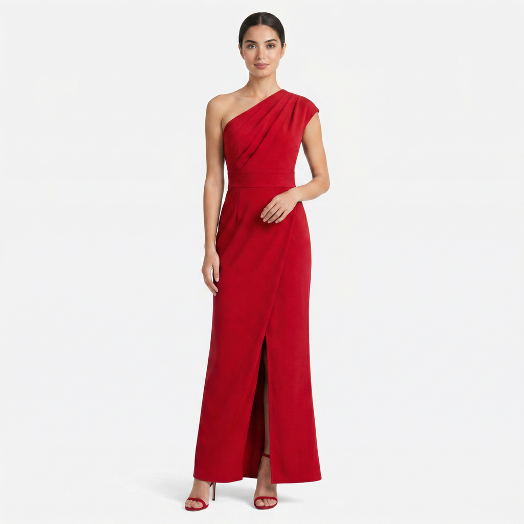 Women's One-Shoulder Maxi Evening Dress -  Asymmetric Neckline