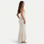 Women's Strapless Lace Corset Maxi Dress