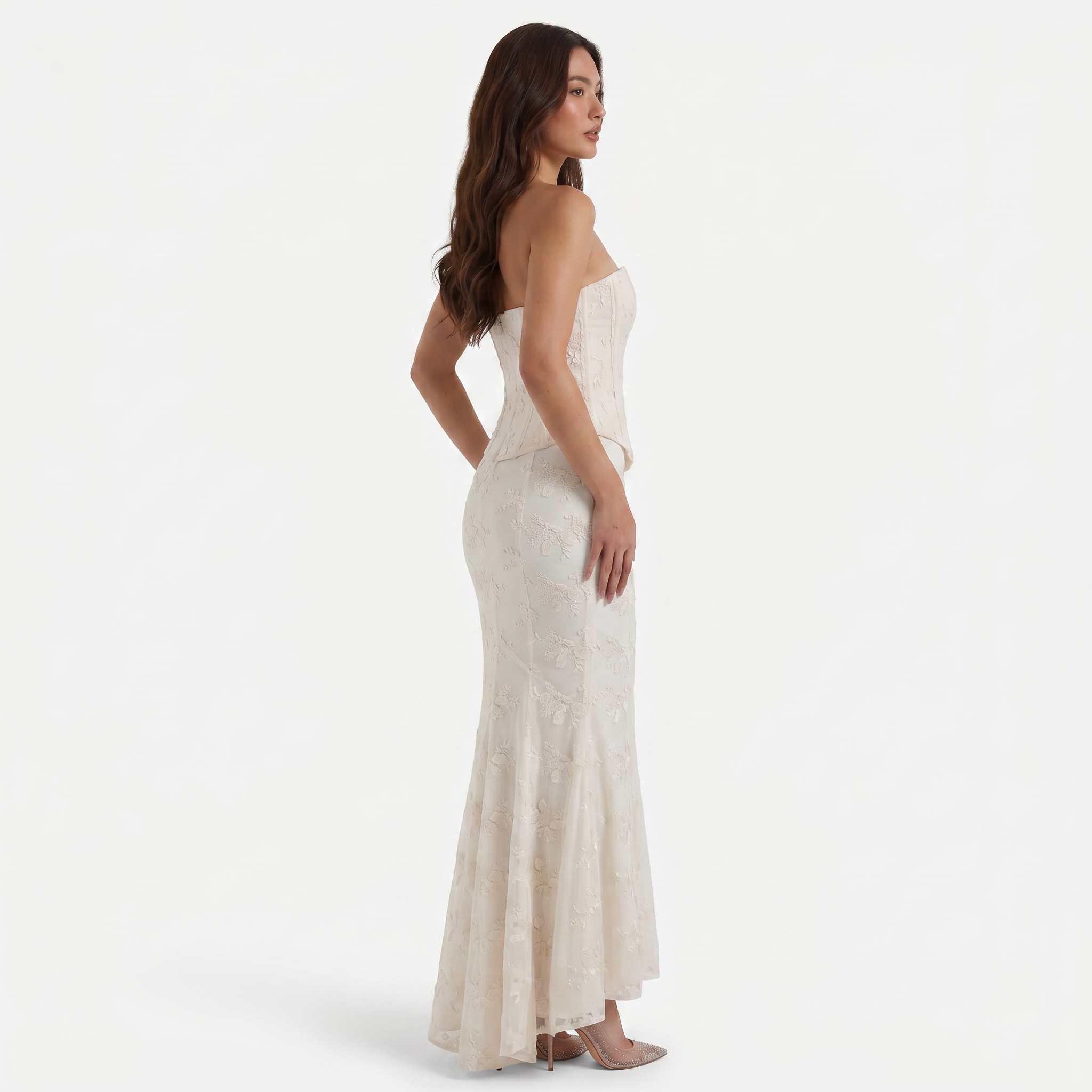 Women's Strapless Lace Corset Maxi Dress