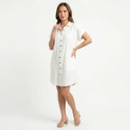 Women's Cotton Gauze Button Down Shirt Midi Dress