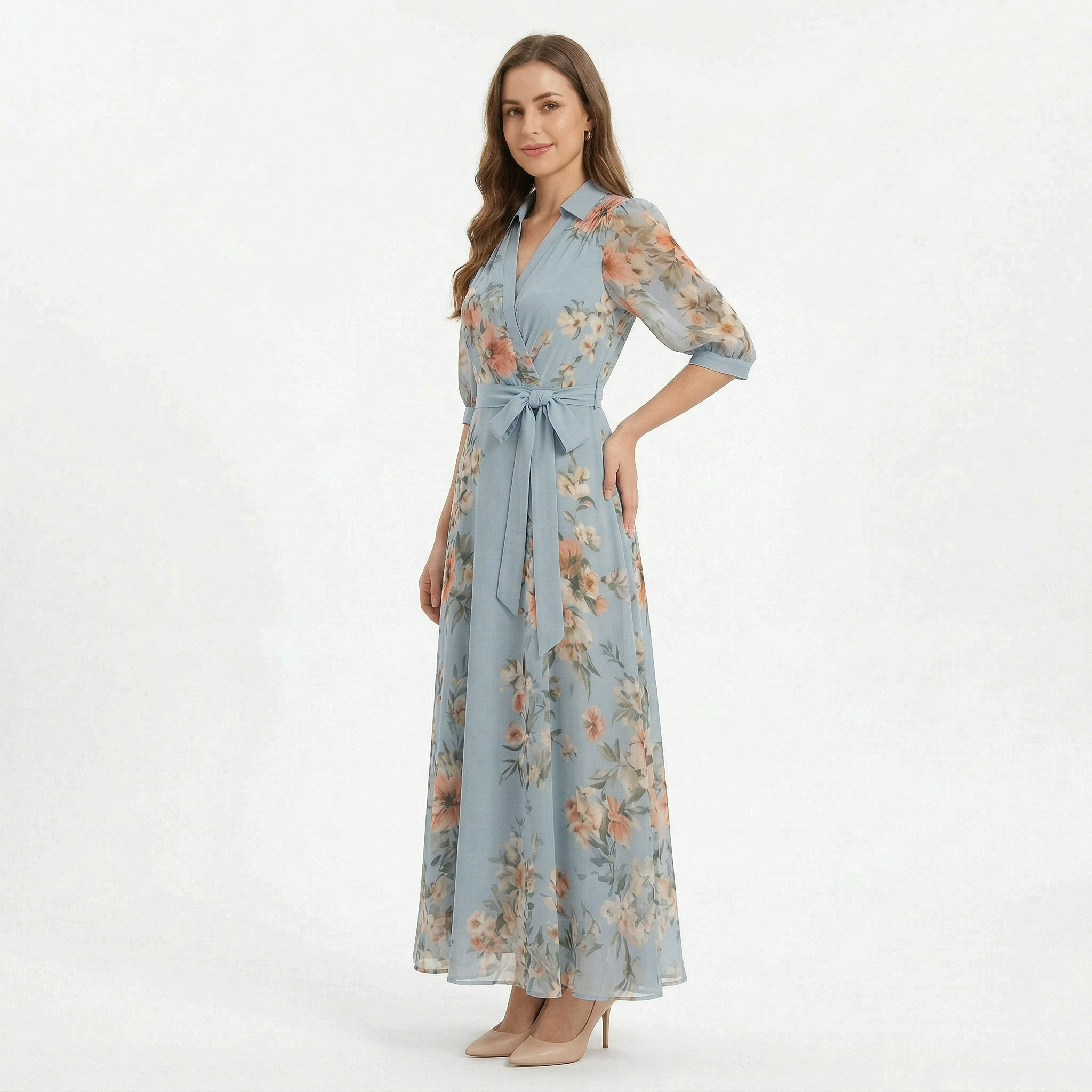 Women's V-neck Floral Wrap Maxi Dress
